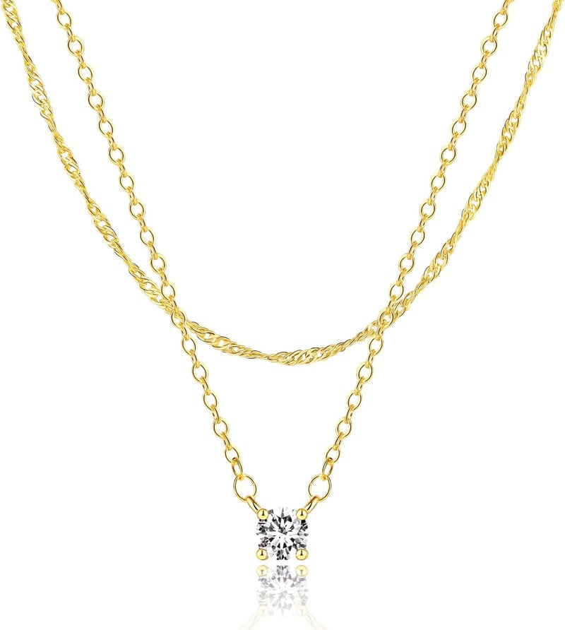 Pancert Gold Necklace for Women 14K Gold/Silver Plated Choker Diamond Necklace Set for Women Simple Dainty CZ Gold Chain Trendy Jewelry Accessories - Image 1